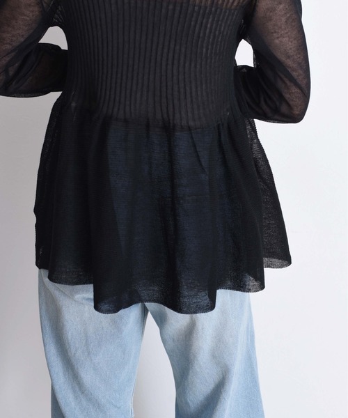 新品✨Eimee Law 長袖カーディガン 38 エイミーロウ　ブラック　黒 Eimee Law（エイミーロウ）の「ロゴテープフラットニットカーデ