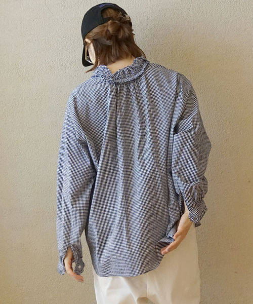 JOURNAL STANDARD LUXE（ジャーナルスタンダード　ラックス）の「《追加》ギンガム フリルブラウス（NV)（シャツ/ブラウス・レディース・ネイビー・FREE）」の10枚目の写真