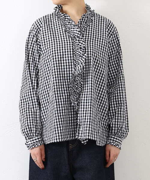 JOURNAL STANDARD LUXE（ジャーナルスタンダード　ラックス）の「《追加》ギンガム フリルブラウス（NV)（シャツ/ブラウス・レディース・ネイビー・FREE）」の16枚目の写真