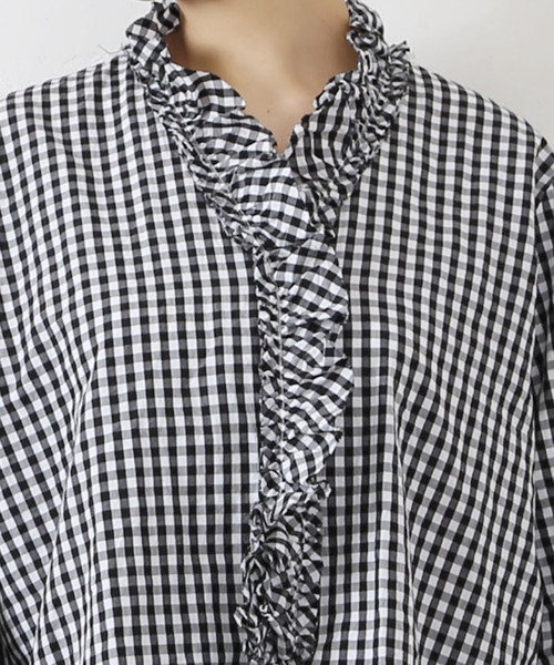 JOURNAL STANDARD LUXE（ジャーナルスタンダード　ラックス）の「《追加》ギンガム フリルブラウス（NV)（シャツ/ブラウス・レディース・ネイビー・FREE）」の19枚目の写真