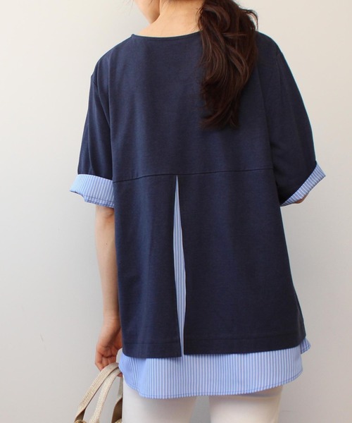 MB mint breeze（エムビーミントブリーズ）の「【LL～6L 大きいサイズ】WEB・一部店舗限定　レイヤード風 半袖 カットソー トップス（Tシャツ/カットソー・レディース・ネイビー/ブラック/グリーン・3L/LL/5L/4L）」の3枚目の写真