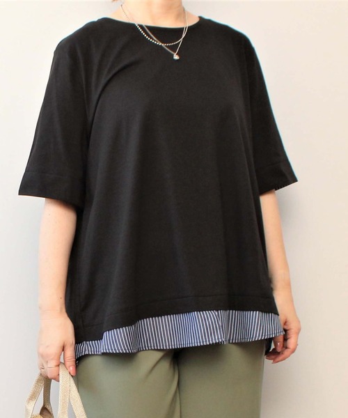 MB mint breeze（エムビーミントブリーズ）の「【LL～6L 大きいサイズ】WEB・一部店舗限定　レイヤード風 半袖 カットソー トップス（Tシャツ/カットソー・レディース・ネイビー/ブラック/グリーン・3L/LL/5L/4L）」の2枚目の写真