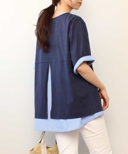 MB mint breeze（エムビーミントブリーズ）の「【LL～6L 大きいサイズ】WEB・一部店舗限定　レイヤード風 半袖 カットソー トップス（Tシャツ/カットソー・レディース・ネイビー/ブラック/グリーン・3L/LL/5L/4L）」の4枚目の写真