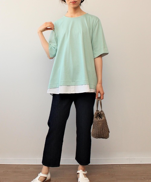 MB mint breeze（エムビーミントブリーズ）の「【LL～6L 大きいサイズ】WEB・一部店舗限定　レイヤード風 半袖 カットソー トップス（Tシャツ/カットソー・レディース・ネイビー/ブラック/グリーン・3L/LL/5L/4L）」の17枚目の写真