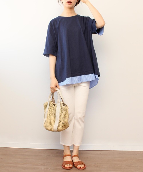 MB mint breeze（エムビーミントブリーズ）の「【LL～6L 大きいサイズ】WEB・一部店舗限定　レイヤード風 半袖 カットソー トップス（Tシャツ/カットソー・レディース・ネイビー/ブラック/グリーン・3L/LL/5L/4L）」の8枚目の写真