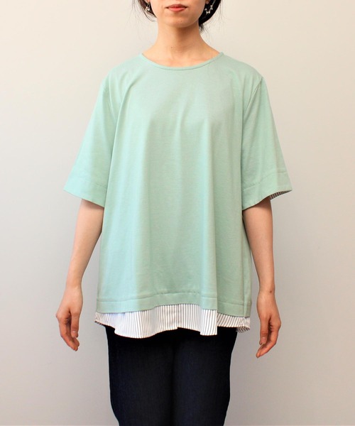 MB mint breeze（エムビーミントブリーズ）の「【LL～6L 大きいサイズ】WEB・一部店舗限定　レイヤード風 半袖 カットソー トップス（Tシャツ/カットソー・レディース・ネイビー/ブラック/グリーン・3L/LL/5L/4L）」の10枚目の写真