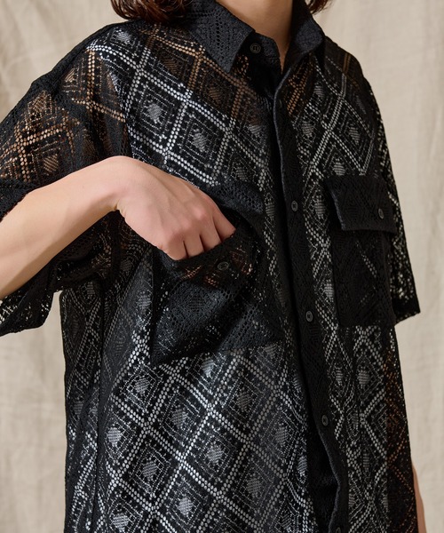 WETTEMPT(ウィテンプト)の「LACE SHEER DOUBLE POCKET SHIRT / レースシアーダブルポケットシャツ(シャツ/ブラウス・メンズ・ブラック/ブラウン/オフホワイト・LARGE/MEDIUM/SMALL)」の8枚目の写真
