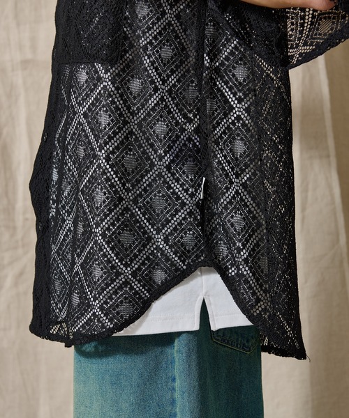 WETTEMPT(ウィテンプト)の「LACE SHEER DOUBLE POCKET SHIRT / レースシアーダブルポケットシャツ(シャツ/ブラウス・メンズ・ブラック/ブラウン/オフホワイト・LARGE/MEDIUM/SMALL)」の9枚目の写真