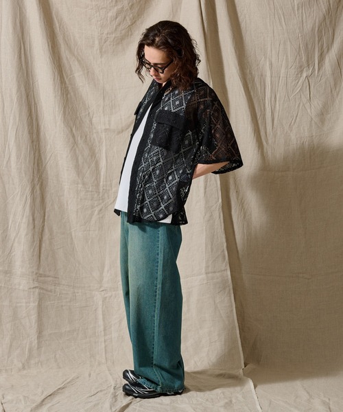 セール】LACE SHEER DOUBLE POCKET SHIRT / レースシアーダブル