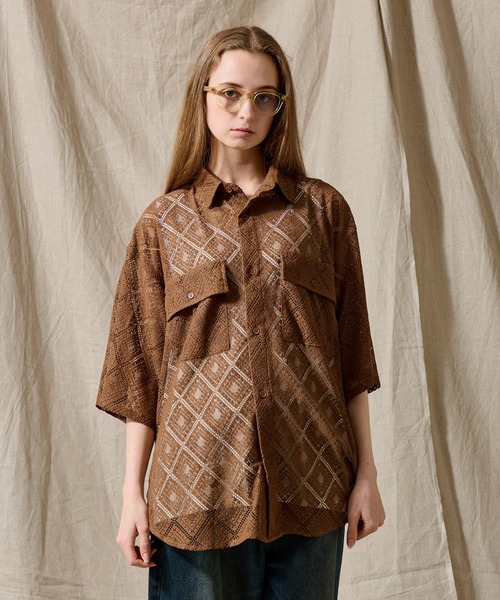 WETTEMPT(ウィテンプト)の「LACE SHEER DOUBLE POCKET SHIRT / レースシアーダブルポケットシャツ(シャツ/ブラウス・メンズ・ブラック/ブラウン/オフホワイト・LARGE/MEDIUM/SMALL)」の17枚目の写真