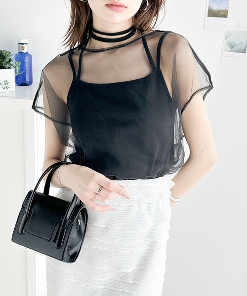 mily bilet（ミウィビレット）の「【mily bilet】大人レディを演出する万能item。チョーカーリボン使いカップ付きキャミソール（キャミソール・レディース・ブラック/アイボリー/ブルー/グレー・LARGE/MEDIUM/SMALL/X-LARGE）」の14枚目の写真