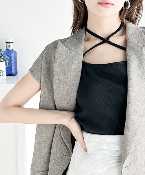 mily bilet（ミウィビレット）の「【mily bilet】大人レディを演出する万能item。チョーカーリボン使いカップ付きキャミソール（キャミソール・レディース・ブラック/アイボリー/ブルー/グレー・LARGE/MEDIUM/SMALL/X-LARGE）」の15枚目の写真