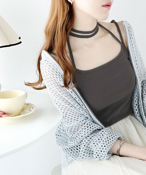 mily bilet（ミウィビレット）の「【mily bilet】大人レディを演出する万能item。チョーカーリボン使いカップ付きキャミソール（キャミソール・レディース・ブラック/アイボリー/ブルー/グレー・LARGE/MEDIUM/SMALL/X-LARGE）」の17枚目の写真