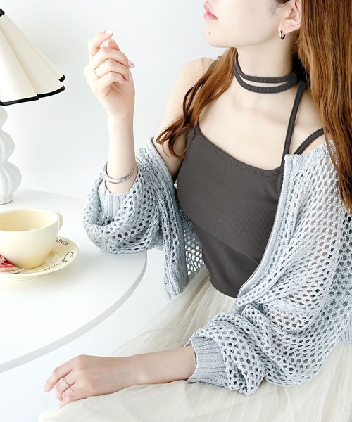 mily bilet（ミウィビレット）の「【mily bilet】大人レディを演出する万能item。チョーカーリボン使いカップ付きキャミソール（キャミソール・レディース・ブラック/アイボリー/ブルー/グレー・LARGE/MEDIUM/SMALL/X-LARGE）」の19枚目の写真