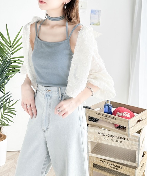 mily bilet（ミウィビレット）の「【mily bilet】大人レディを演出する万能item。チョーカーリボン使いカップ付きキャミソール（キャミソール・レディース・ブラック/アイボリー/ブルー/グレー・LARGE/MEDIUM/SMALL/X-LARGE）」の22枚目の写真