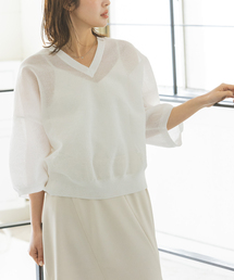 スポンジシアーショートスリーブニット