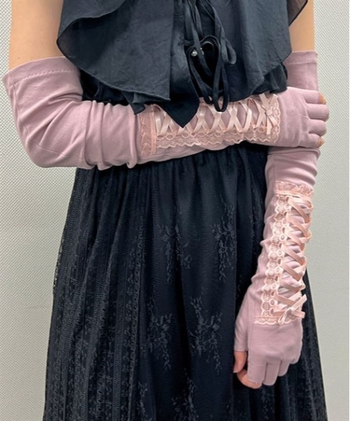 axes femme（アクシーズファム）の「巾着付きレースアップＵＶ手袋（手袋・レディース・ピンク/ブラック・FREE）」の19枚目の写真