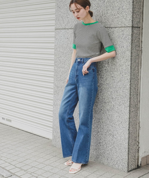 SENSE OF PLACE by URBAN RESEARCH（センスオブプレイスバイアーバンリサーチ）の「クルーネックリンガーボーダーTシャツ(5分袖)（Tシャツ/カットソー・レディース・グリーン系その他/ブラック系その他/イエロー系その他/ブラウン系その他・ONE）」の20枚目の写真