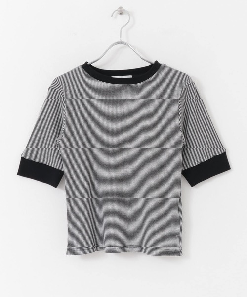 SENSE OF PLACE by URBAN RESEARCH（センスオブプレイスバイアーバンリサーチ）の「クルーネックリンガーボーダーTシャツ(5分袖)（Tシャツ/カットソー・レディース・グリーン系その他/ブラック系その他/イエロー系その他/ブラウン系その他・ONE）」の5枚目の写真