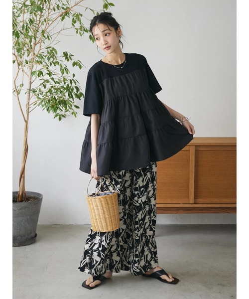 CRAFT STANDARD BOUTIQUE（クラフトスタンダードブティック）の「異素材ティアードカットチュニック（チュニック・レディース・オレンジ/オフホワイト/ブルー/ブラック・FREE）」の21枚目の写真