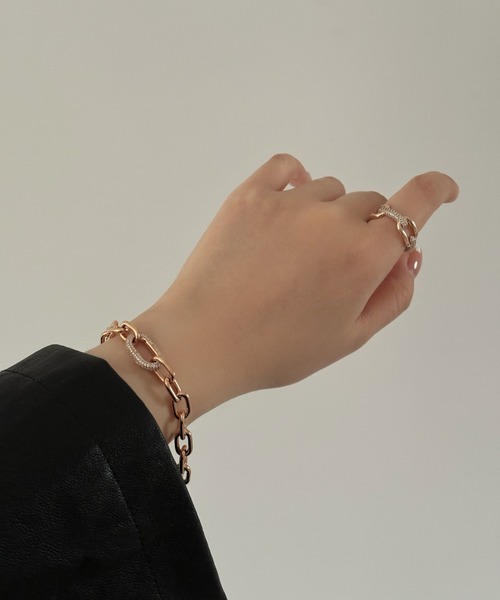 セール】CRYSTAL LINK RING レディースリンク ローズゴールド