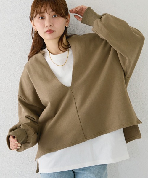 LAVEANGE（ラビアンジェ）の「Vネックスエットアンサンブル【セットアップ対応】（スウェット・レディース・ベージュ/ブラック/ブラウン・4L/3L/LL/M/5L）」の6枚目の写真