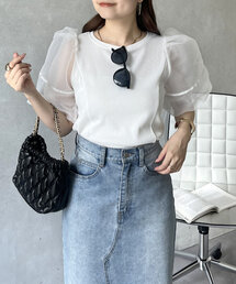 prose verse | シアーパフスリーブリブTシャツ(Tシャツ/カットソー)