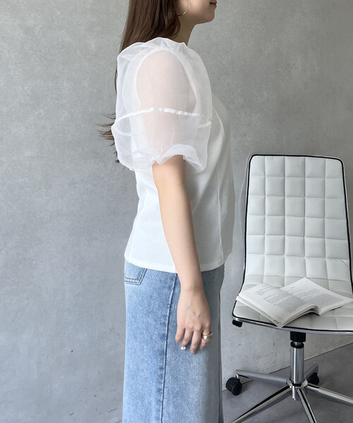 prose verse（プロズヴェール）の「シアーパフスリーブリブTシャツ（Tシャツ/カットソー・レディース・オフホワイト/ブラック・LARGE/MEDIUM）」の19枚目の写真