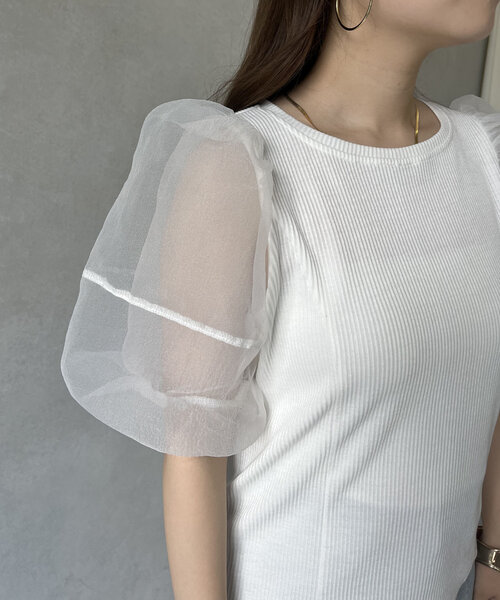 prose verse（プロズヴェール）の「シアーパフスリーブリブTシャツ（Tシャツ/カットソー・レディース・オフホワイト/ブラック・LARGE/MEDIUM）」の22枚目の写真