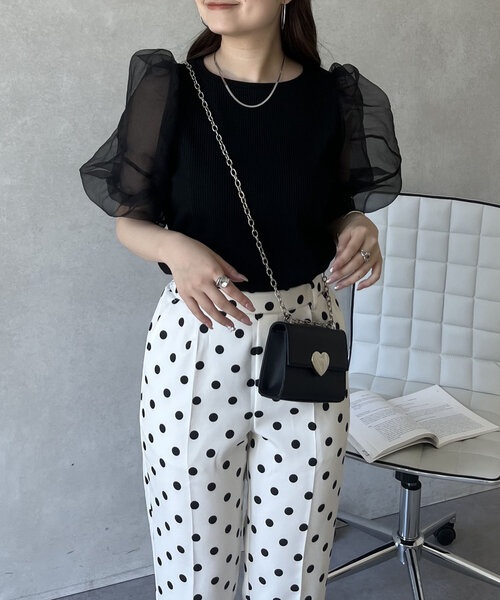 prose verse（プロズヴェール）の「シアーパフスリーブリブTシャツ（Tシャツ/カットソー・レディース・オフホワイト/ブラック・LARGE/MEDIUM）」の11枚目の写真