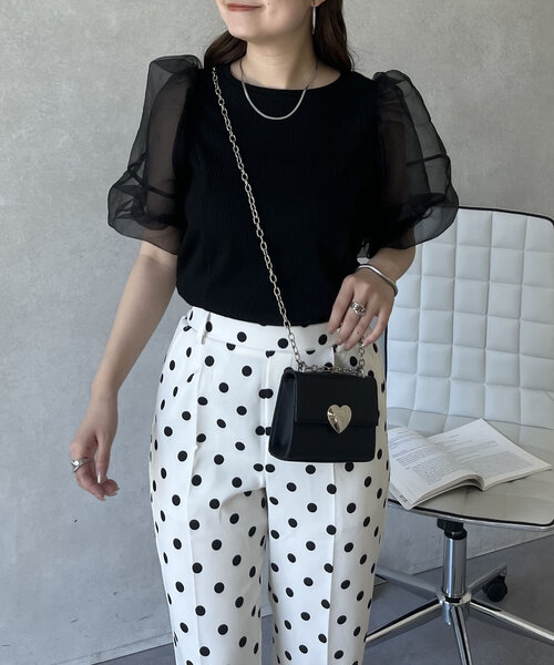 prose verse（プロズヴェール）の「シアーパフスリーブリブTシャツ（Tシャツ/カットソー・レディース・オフホワイト/ブラック・LARGE/MEDIUM）」の13枚目の写真