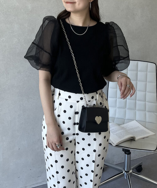 prose verse（プロズヴェール）の「シアーパフスリーブリブTシャツ（Tシャツ/カットソー・レディース・オフホワイト/ブラック・LARGE/MEDIUM）」の14枚目の写真