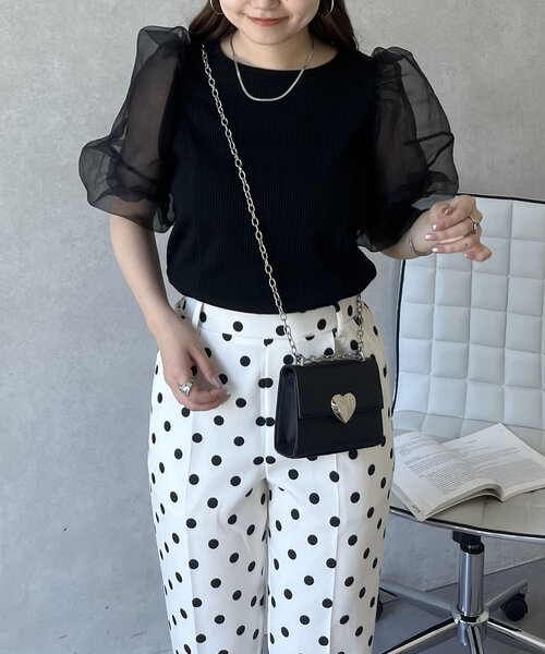 prose verse（プロズヴェール）の「シアーパフスリーブリブTシャツ（Tシャツ/カットソー・レディース・オフホワイト/ブラック・LARGE/MEDIUM）」の15枚目の写真