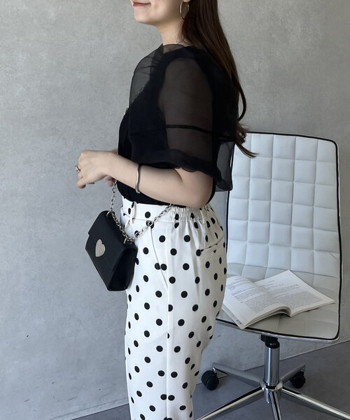 prose verse（プロズヴェール）の「シアーパフスリーブリブTシャツ（Tシャツ/カットソー・レディース・オフホワイト/ブラック・LARGE/MEDIUM）」の16枚目の写真