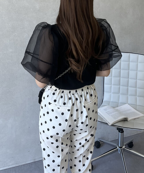 prose verse（プロズヴェール）の「シアーパフスリーブリブTシャツ（Tシャツ/カットソー・レディース・オフホワイト/ブラック・LARGE/MEDIUM）」の6枚目の写真