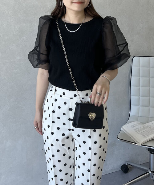 prose verse（プロズヴェール）の「シアーパフスリーブリブTシャツ（Tシャツ/カットソー・レディース・オフホワイト/ブラック・LARGE/MEDIUM）」の7枚目の写真