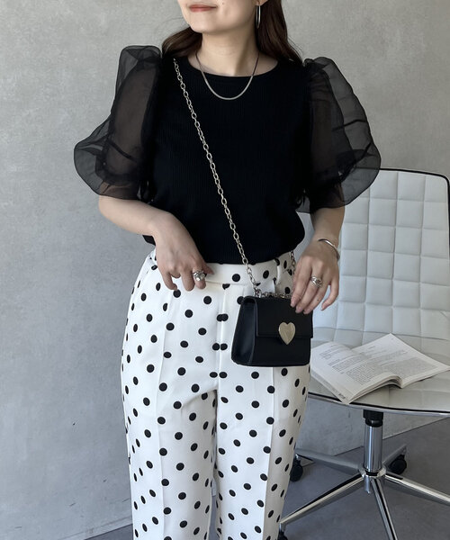 prose verse（プロズヴェール）の「シアーパフスリーブリブTシャツ（Tシャツ/カットソー・レディース・オフホワイト/ブラック・LARGE/MEDIUM）」の8枚目の写真