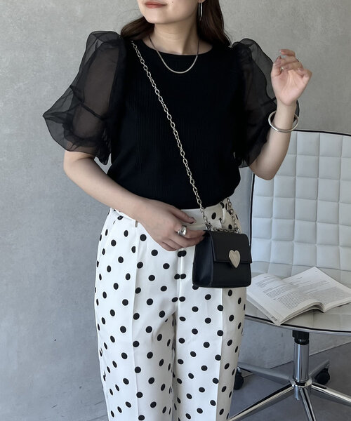 prose verse（プロズヴェール）の「シアーパフスリーブリブTシャツ（Tシャツ/カットソー・レディース・オフホワイト/ブラック・LARGE/MEDIUM）」の9枚目の写真