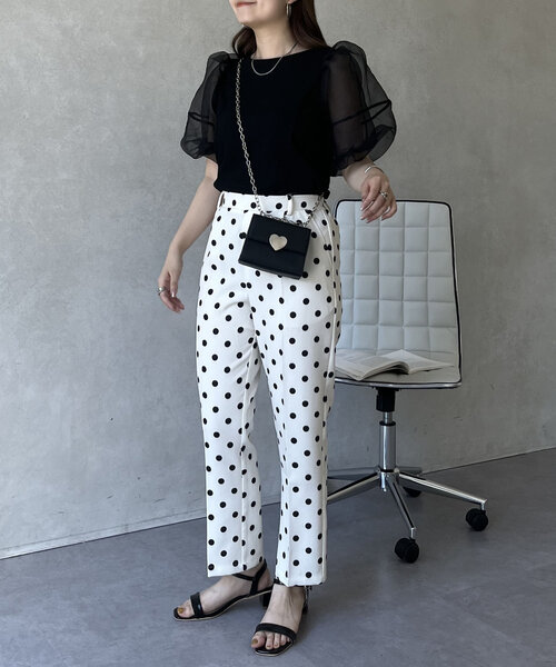 prose verse（プロズヴェール）の「シアーパフスリーブリブTシャツ（Tシャツ/カットソー・レディース・オフホワイト/ブラック・LARGE/MEDIUM）」の3枚目の写真