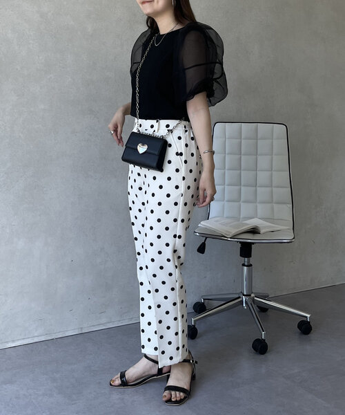 prose verse（プロズヴェール）の「シアーパフスリーブリブTシャツ（Tシャツ/カットソー・レディース・オフホワイト/ブラック・LARGE/MEDIUM）」の4枚目の写真