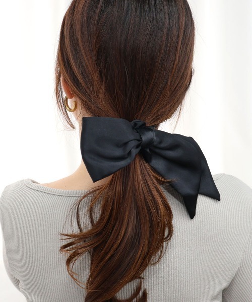 ハンドメイドシュシュM-4045♡ブラックジョーゼット♡刺繍リボン付♡ ハンドメイドシュシュM-4045♡ブラックジョーゼット♡刺繍リボン付