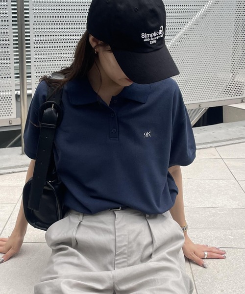 COLONY 2139（コロニートゥーワンスリーナイン）の「ワンポイント刺繍半袖ポロシャツ（ポロシャツ・レディース・ライトグレー/ネイビー/オフホワイト・FREE）」の21枚目の写真