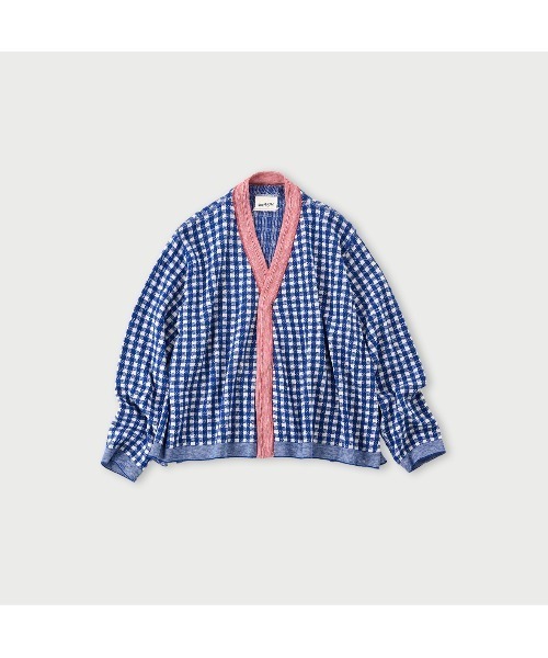 45R（フォーティファイブアール）の「ギンガムジャカードのカシュクール（ニット/セーター・レディース・ブラウン/ブルー/ネイビー・FREE）」の3枚目の写真