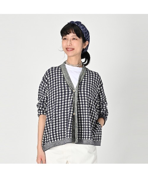 45R（フォーティファイブアール）の「ギンガムジャカードのカシュクール（ニット/セーター・レディース・ブラウン/ブルー/ネイビー・FREE）」の14枚目の写真