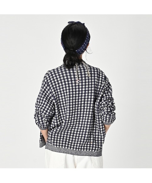 45R（フォーティファイブアール）の「ギンガムジャカードのカシュクール（ニット/セーター・レディース・ブラウン/ブルー/ネイビー・FREE）」の12枚目の写真