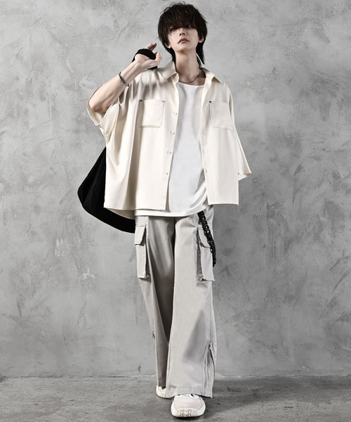 poly satin drape dolman shirt/ポリサテンドレープドルマン