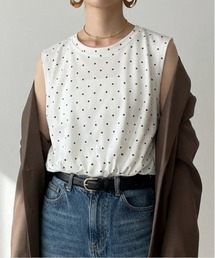 ドット 無地 クロップド丈バルーンノースリーブトップス