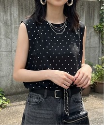 ドット 無地 クロップド丈バルーンノースリーブトップス