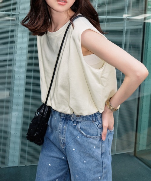 Rejoule（リジュール）の「クロップド丈バルーンノースリーブトップス（Tシャツ/カットソー・レディース・ホワイト/ホワイト系その他/ベージュ系その他/ブラック/クリーム/ブラック系その他・FREE）」の13枚目の写真