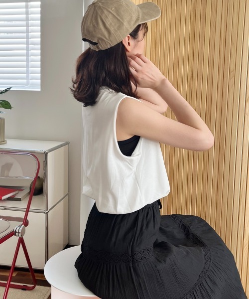 Rejoule（リジュール）の「クロップド丈バルーンノースリーブトップス（Tシャツ/カットソー・レディース・ホワイト/ホワイト系その他/ベージュ系その他/ブラック/クリーム/ブラック系その他・FREE）」の9枚目の写真